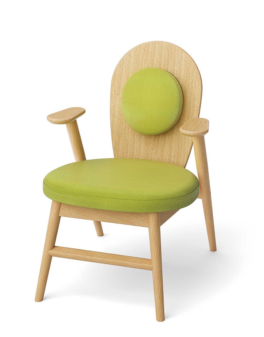 児の重を支えるアームレスト