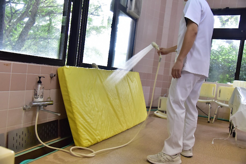 汚れたエバーリーフSGをシャワーで洗浄